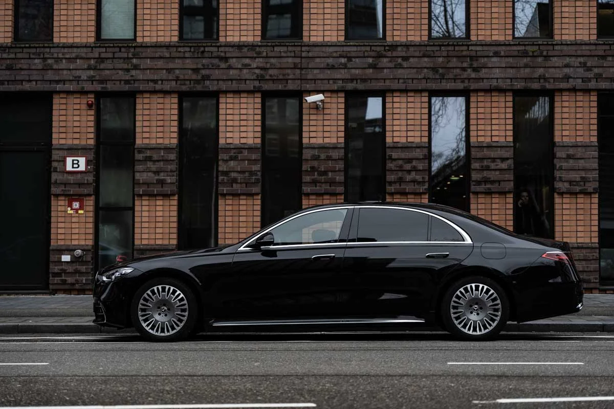 Luxury Taxi Services - Mercedes S-Class parked in Amsterdam.