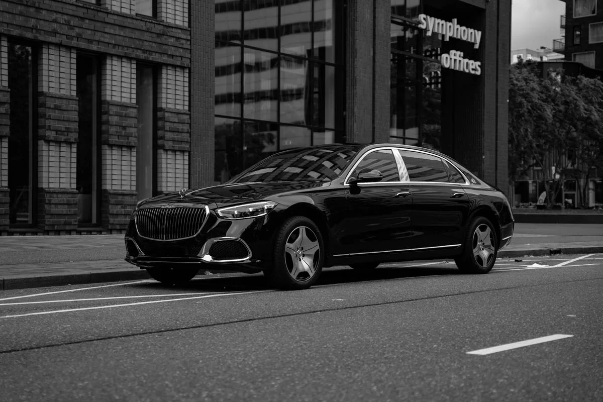 A luxury maybach on the zuidas in amsterdam, doing a chauffeur service and Transfer to Football Match